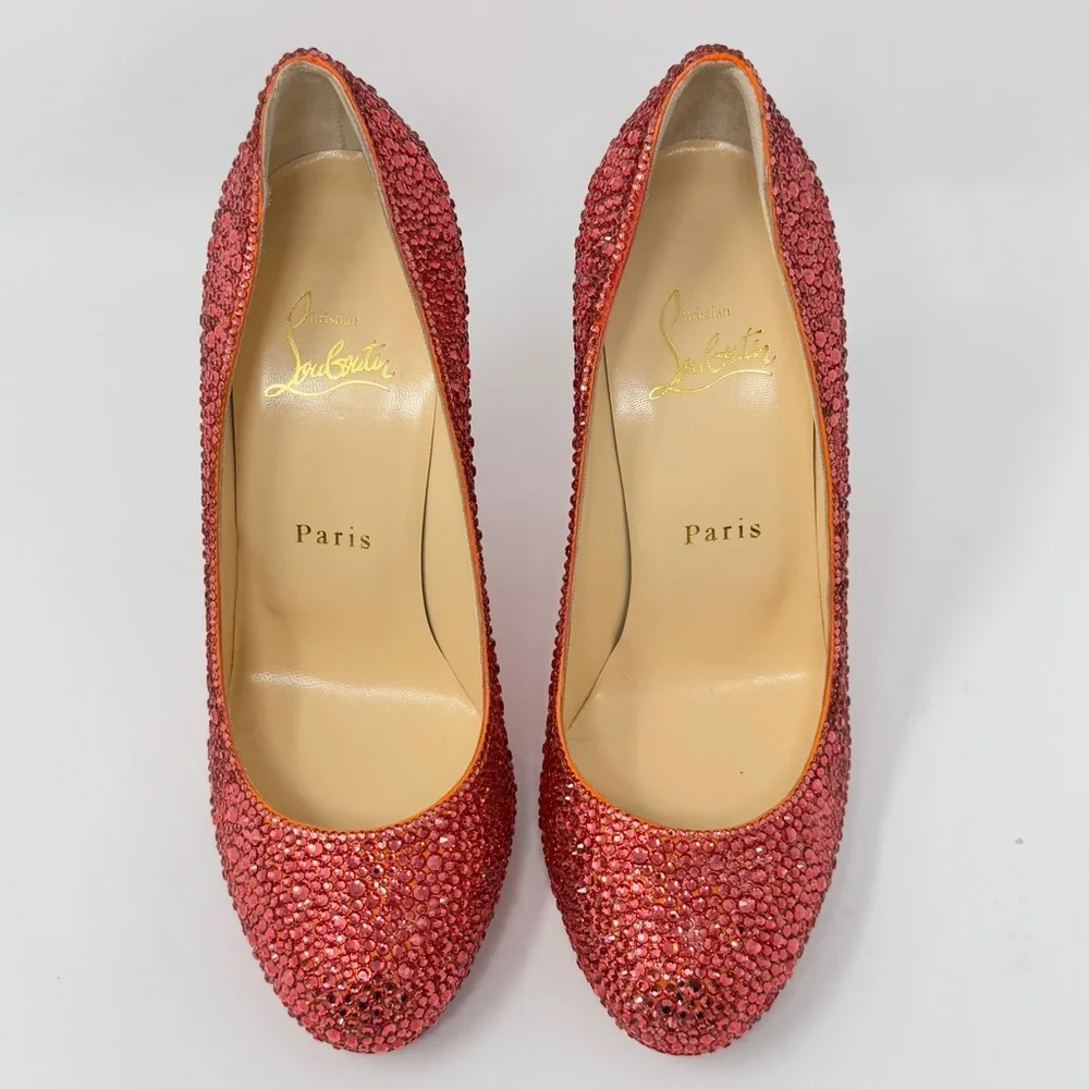 Christian Louboutin Ron Ron Pink/Coral Custom Strass Heels size 37